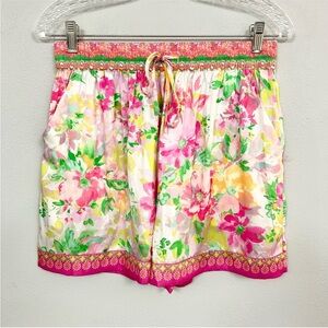 Current Air Floral High Waist Women's Shorts - Pink and Green